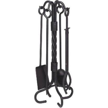 DAGAN Dagan AHF101 Wrought Iron Fireplace Tool Set with Twist Stand; Black - 5 Piece AHF101